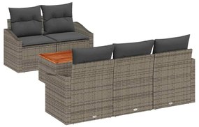 vidaXL Σετ Καναπέ Κήπου με μαξιλάρι 6 pcs Γκρι Πολυ ράταν