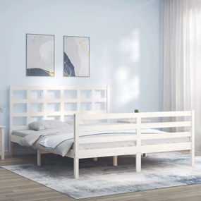 Πλαίσιο Κρεβατιού με Κεφαλάρι Λευκό Μασίφ Ξύλο King Size - Λευκό