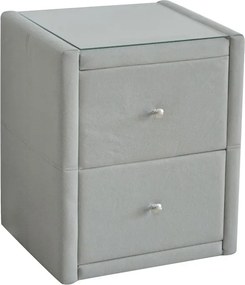 WILTON Κομοδίνο Ύφασμα Grey Stone με Προστατευτικό Γυαλί Επιφάνειας   1τμχ