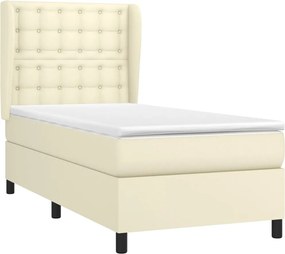 vidaXL Κρεβάτι Boxspring με Στρώμα Κρεμ 90x190 εκ. από Συνθετικό Δέρμα