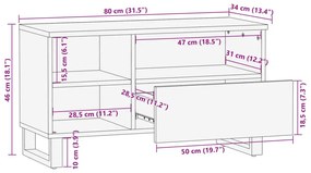 Έπιπλο Τηλεόρασης 80x34x46 εκ. από Μασίφ Ξύλο Μάνγκο - Γκρι