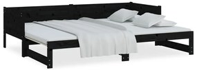 vidaXL Καναπές Κρεβάτι Συρόμενος Μαύρος 2x(90x190) εκ. Μασίφ Πεύκο