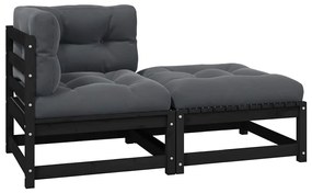 vidaXL Σαλόνι Κήπου Σετ 2 Τεμ. Μαύρο Μασίφ Ξύλο Πεύκου με Μαξιλάρια