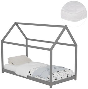 Παιδικό Κρεβάτι με Στρώμα PEPE Ξύλο Πεύκου σε Γκρί 90x190εκ 97x196x141 εκ.