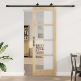 vidaXL Συρόμενη Πόρτα Χειροκίνητος Καφέ 73.5 x 211 εκ Ξύλο και μέταλλο
