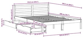 Σκελετός Κρεβ. Χωρίς Στρώμα Καφέ Κεριού 120x200 εκ Μασίφ Πεύκο - Καφέ