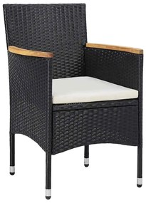 vidaXL Σέτ φαγητού για κήπο με μαξιλάρι 3 pcs Μαύρο Πολυ ράταν