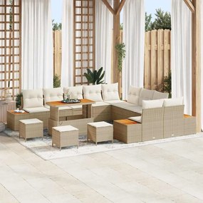 vidaXL Σετ Καναπέ Κήπου με μαξιλάρι 14 pcs Μπεζ Πολυ ράταν