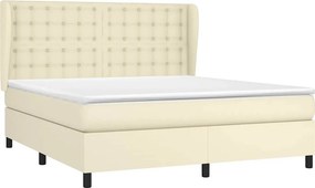 vidaXL Κρεβάτι Boxspring με Στρώμα Κρεμ 160x200εκ. από Συνθετικό Δέρμα
