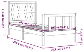 ΠΛΑΙΣΙΟ ΚΡΕΒΑΤΙΟΥ ΜΕ ΚΕΦΑΛΑΡΙ 90X200 ΕΚ. ΑΠΟ ΜΑΣΙΦ ΞΥΛΟ 3192476