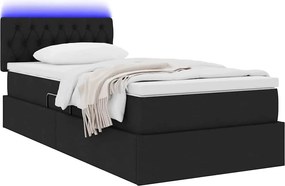 vidaXL LED Κρεβάτι αποθήκευσης με στρώμα Μαύρο 100 x 200 cm Ύφασμα