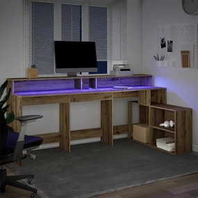 vidaXL Γραφείο με LED Αρτισιανή Δρυς 200x104x91 εκ. Επεξεργασμένο Ξύλο