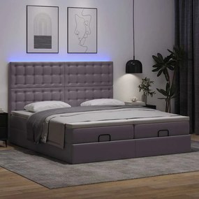 VidaXL Οθωμανικό κρεβάτι με στρώματα & LEDs Γκρι Faux Leather