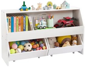 VEVOR Toy Storage Organizer, Wooden Kids Bookshelf with Storage, Toy Storage Cabinet with 2 Mobile Drawers, Kids Storage Organizer for Bedroom, Nursery, Living Room, Entryway, Preschool, White