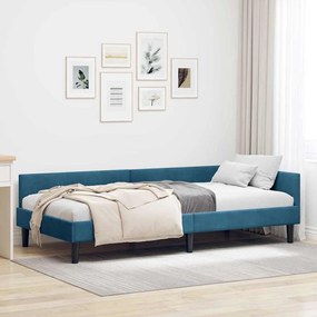 vidaXL Πλαϊνό Κρεβάτι Μπλε 90 x 190 cm Βελούδο και Στιβαρή ξυλεία
