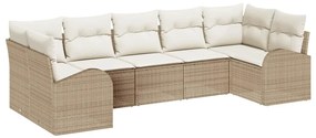 vidaXL Σετ Καναπέ Κήπου με μαξιλάρι 7 pcs Μπεζ Πολυ Ρατάν