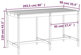 vidaXL Τραπέζι Κήπου Γκρι 203,5 x 90 x 110 εκ. από Μασίφ Ξύλο Πεύκου