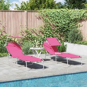 vidaXL Ξαπλώστρα 2-πρόσωπο 2 pcs Ροζ 58 x 188 x 77 εκ. ύφασμα