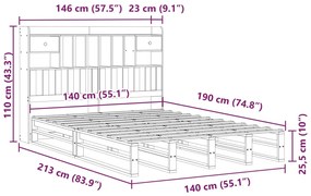 Κρεβάτι Βιβλιοθήκη Χωρίς Στρώμα 140x190 εκ Μασίφ Ξύλο Πεύκου - Λευκό