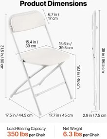 VEVOR 6 Pack Folding Chairs Portable Plastic Chairs with Heavy Duty Metal Frame