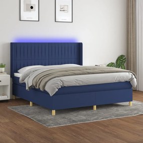 vidaXL Κρεβάτι Boxspring με Στρώμα &amp; LED Μπλε 160x200 εκ. Υφασμάτινο