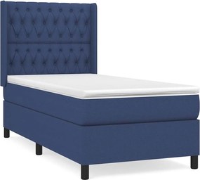 vidaXL Κρεβάτι Boxspring με Στρώμα Μπλε 100 x 200 εκ. Υφασμάτινο