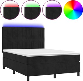 vidaXL Κρεβάτι Boxspring με Στρώμα &amp; LED Μαύρο 140x200 εκ. Βελούδινο