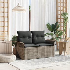 vidaXL Καναπές Κήπου 2 Θέσεων με Αποθήκη & Μαξιλάρια Γκρι Πολυ Ρατάν