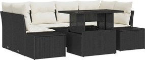 vidaXL Σετ Καναπέ Κήπου με μαξιλάρι 7 pcs Μαύρο και Κρέμα