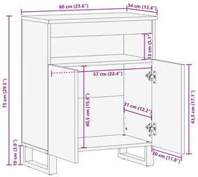 Ντουλάπι Καφέ 60 x 34 x 75 εκ. από Μασίφ Ξύλο Μάνγκο - Καφέ