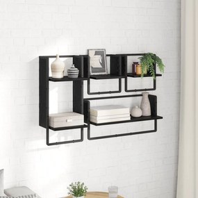 vidaXL Σετ ραφιών τοίχου με ράφι 4 pcs Μαύρη Οξυά 65 x 25 x 30 cm