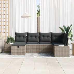 vidaXL Σετ 6 Τμχ Σαλονιού Κήπου με Μαξιλάρια Γκρι Ρατάν