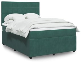 vidaXL Κρεβάτι Boxspring με Στρώμα Σκούρο Πράσινο 140x200εκ. Βελούδινο