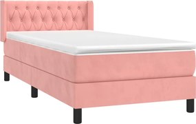 vidaXL Κρεβάτι Boxspring με Στρώμα Ροζ 100x200 εκ. Βελούδινο