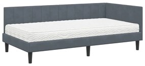 vidaXL Κρεβάτι Γωνίας με στρώμα Σκούρο γκρι 90 x 190 cm Βελούδο