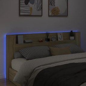 Κεφαλάρι με Αποθηκ. Χώρο &amp; LED Sonoma Δρυς 220x16,5x103,5 εκ. - Καφέ