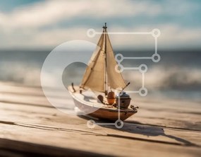Intra Συλλεκτικό Ξύλινο Παζλ Plywood 4mm - Ξύλινο ιστιοφόρο στην αποβάθρα με καθαρό μπλε ουρανό Σε Ξύλινο Κουτί - Διαστάσεις: 10x10 cm – 25 κομμάτια