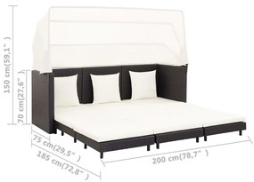 Καναπές Κρεβάτι Επεκτεινόμενος Τριθέσιος + Σκίαστρο Συνθ. Ρατάν - Μαύρο