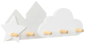 Κρεμάστρα Τοίχου Παιδική Design Cloud/Star 57322.01 45x18,5x1,3cm White-Natural Navaris Mdf, Wood