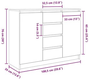 Συρταριέρα με Συρτάρια Τεχνίτης Δρυς 100,5x35x76 εκ. Επεξ. Ξύλο - Καφέ