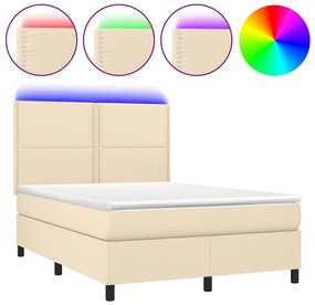 vidaXL Κρεβάτι Boxspring με Στρώμα &amp; LED Κρεμ 140x190 εκ. Υφασμάτινο