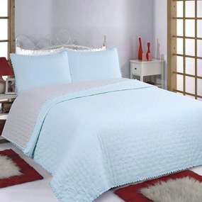 Κουβερλί Μονό (Σετ 170x240) 2 Όψεων Silk Fashion Pon Pon Sky Blue-Grey