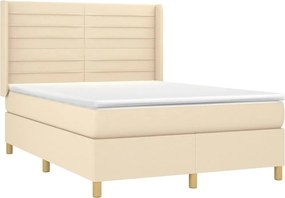 vidaXL Κρεβάτι Boxspring με Στρώμα &amp; LED Κρεμ 140x190 εκ. Υφασμάτινο
