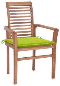 vidaXL Καρέκλες Τραπεζαρίας 4 τεμ. Ξύλο Teak Φωτεινά Πράσινα Μαξιλάρια