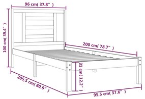 vidaXL Πλαίσιο Κρεβατιού 90 x 200 εκ. από Μασίφ Ξύλο Πεύκου