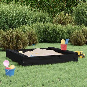 Αμμοδόχος με Καθίσματα Μαύρη Τετράγωνη από Μασίφ Ξύλο Πεύκου