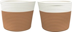 vidaXL Καλάθια Αποθήκευσης 2 Τεμ. Καφέ/Λευκό Ø24 x 18 εκ. Βαμβακερά
