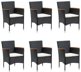 vidaXL Σετ Τραπεζαρίας Κήπου 7 Τεμαχίων Μαύρο με Μαξιλάρια