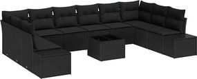vidaXL Σετ Καναπέ Κήπου με μαξιλάρι 10 pcs Μαύρο Πολυρατάν