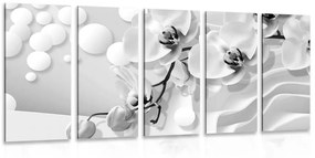 Εικόνα 5 μερών μιας ασπρόμαυρης ορχιδέας σε αφηρημένο φόντο - 100x50